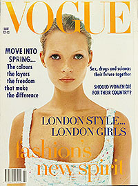 Kate Moss first Vogue cover, by Corinne Day, March 1993