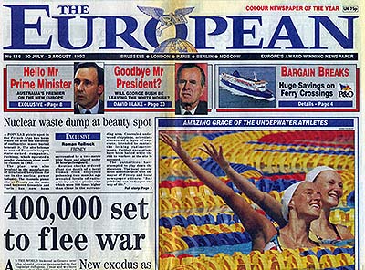 European newspaper 30 July 1992