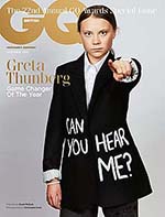 GQ cover from 2019 with Greta Thunberg in the Kitchener pose
