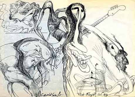 Gerald Scarfe cartoon of Pink Floyd dated October 1974